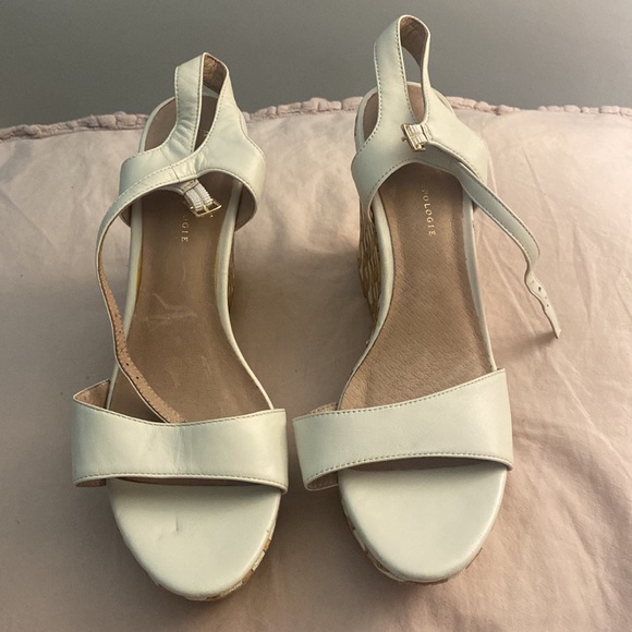 ANTHROPOLOGIE White Leather Open Toe Platform Wedge, Size 8 - Picture 6 of 9